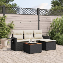 5 Pcs conjunto sofás de jardim com almofadões vime PE preto