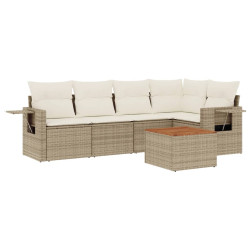 6 Pcs conjunto de sofás p/ jardim com almofadões vime PE bege