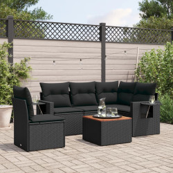6 Pcs conjunto sofás de jardim c/ almofadões vime PE preto