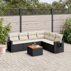 7 Pcs conjunto de sofás p/ jardim c/ almofadões vime PE preto