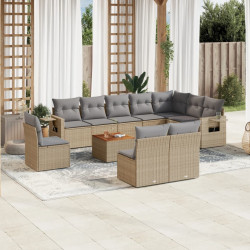 11 Pcs conjunto sofás de jardim c/ almofadões vime PE bege