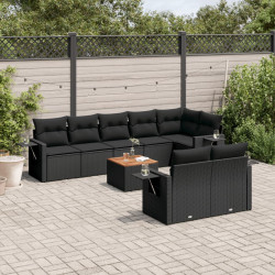9 Pcs conjunto de sofás p/ jardim c/ almofadões vime PE preto