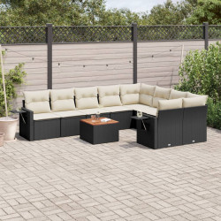 10 Pcs conjunto sofás de jardim c/ almofadões vime PE preto