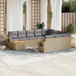 11 Pcs conjunto sofás de jardim c/ almofadões vime PE bege