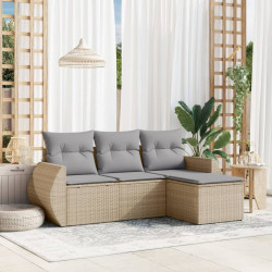 4 Pcs conjunto de sofás para jardim c/ almofadões vime PE bege