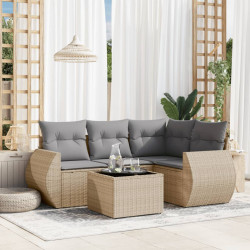 5 Pcs conjunto de sofás p/ jardim com almofadões vime PE bege