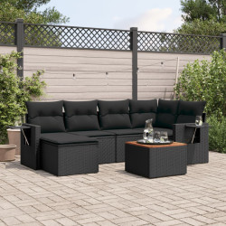 7 Pcs conjunto de sofás p/ jardim c/ almofadões vime PE preto