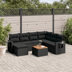 8 Pcs conjunto sofás de jardim com almofadões vime PE preto