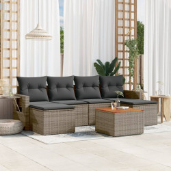 7 Pcs conjunto sofás p/ jardim c/ almofadões vime PE cinzento