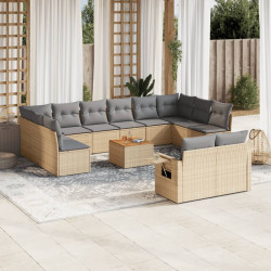 13 Pcs conjunto de sofás p/ jardim com almofadões vime PE bege