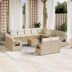 14 Pcs conjunto de sofás p/ jardim com almofadões vime PE bege