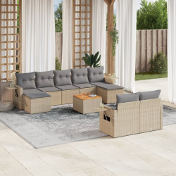 10 Pcs conjunto de sofás p/ jardim com almofadões vime PE bege