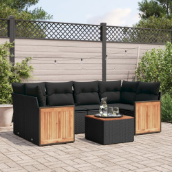 7 Pcs conjunto de sofás p/ jardim c/ almofadões vime PE preto