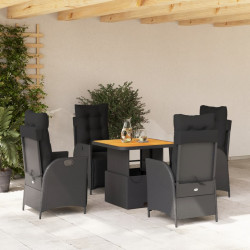 5 Pcs conjunto de jantar p/ jardim c/ almofadões vime PE preto