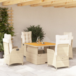 5 Pcs conjunto de jantar p/ jardim com almofadões vime PE bege
