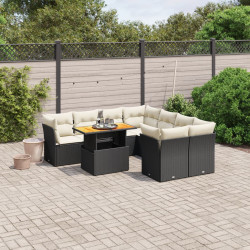 9 Pcs conjunto de sofás p/ jardim c/ almofadões vime PE preto