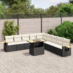 11 Pcs conjunto sofás de jardim c/ almofadões vime PE preto