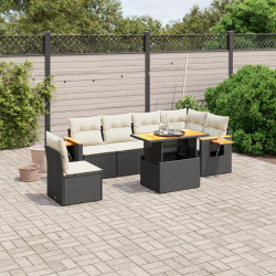 7 Pcs conjunto de sofás p/ jardim c/ almofadões vime PE preto