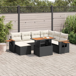 8 Pcs conjunto sofás de jardim com almofadões vime PE preto