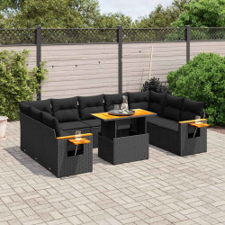 11 Pcs conjunto sofás de jardim c/ almofadões vime PE preto