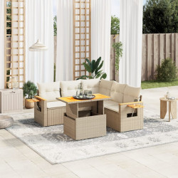 6 Pcs conjunto de sofás p/ jardim com almofadões vime PE bege