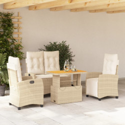 4 Pcs conjunto de jantar p/ jardim c/ almofadões vime PE bege