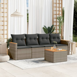 5 Pcs conjunto sofás de jardim c/ almofadões vime PE cinzento