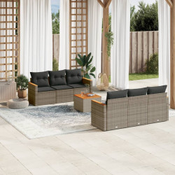 7 Pcs conjunto sofás p/ jardim c/ almofadões vime PE cinzento
