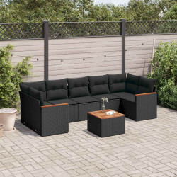 8 Pcs conjunto sofás de jardim com almofadões vime PE preto