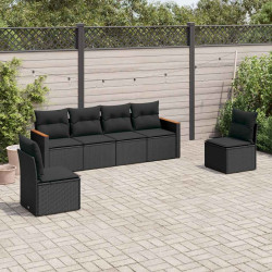 6 Pcs conjunto sofás de jardim c/ almofadões vime PE preto