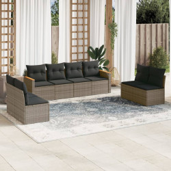 8 Pcs conjunto sofás de jardim c/ almofadões vime PE cinzento