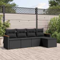 5 Pcs conjunto sofás de jardim com almofadões vime PE preto