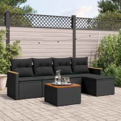6 Pcs conjunto sofás de jardim c/ almofadões vime PE preto