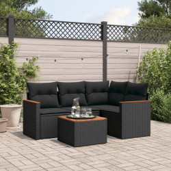 5 Pcs conjunto sofás de jardim com almofadões vime PE preto