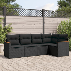 5 Pcs conjunto sofás de jardim com almofadões vime PE preto