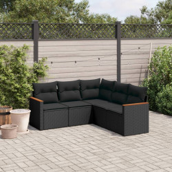 5 Pcs conjunto sofás de jardim com almofadões vime PE preto