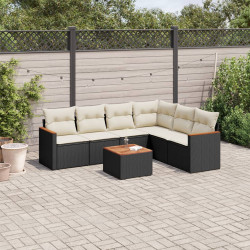 7 Pcs conjunto de sofás p/ jardim c/ almofadões vime PE preto