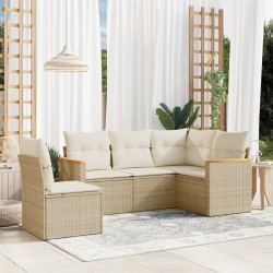 5 Pcs conjunto de sofás p/ jardim com almofadões vime PE bege