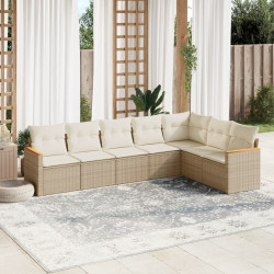 7 Pcs conjunto de sofás p/ jardim com almofadões vime PE bege
