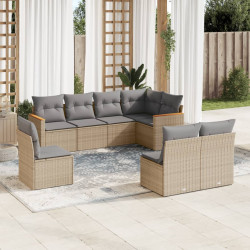 8 Pcs conj. sofás jardim c/ almofadões vime PE bege misturado