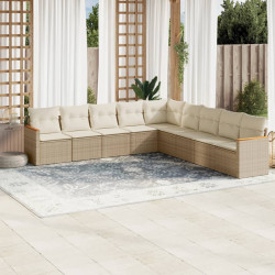 9 Pcs conjunto de sofás p/ jardim com almofadões vime PE bege