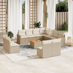 12 Pcs conjunto de sofás p/ jardim com almofadões vime PE bege