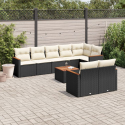 9 Pcs conjunto de sofás p/ jardim c/ almofadões vime PE preto