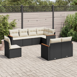 8 Pcs conjunto sofás de jardim com almofadões vime PE preto