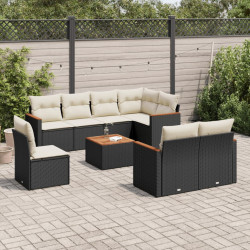 9 Pcs conjunto de sofás p/ jardim c/ almofadões vime PE preto