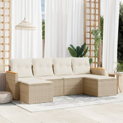 6 Pcs conjunto de sofás p/ jardim com almofadões vime PE bege
