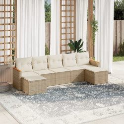 7 Pcs conjunto de sofás p/ jardim com almofadões vime PE bege