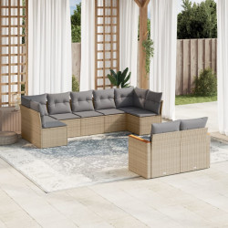 9 Pcs conj. sofás jardim c/ almofadões vime PE bege misturado