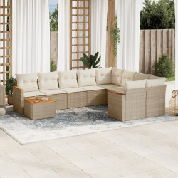 10 Pcs conjunto de sofás p/ jardim com almofadões vime PE bege