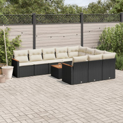 11 Pcs conjunto sofás de jardim c/ almofadões vime PE preto